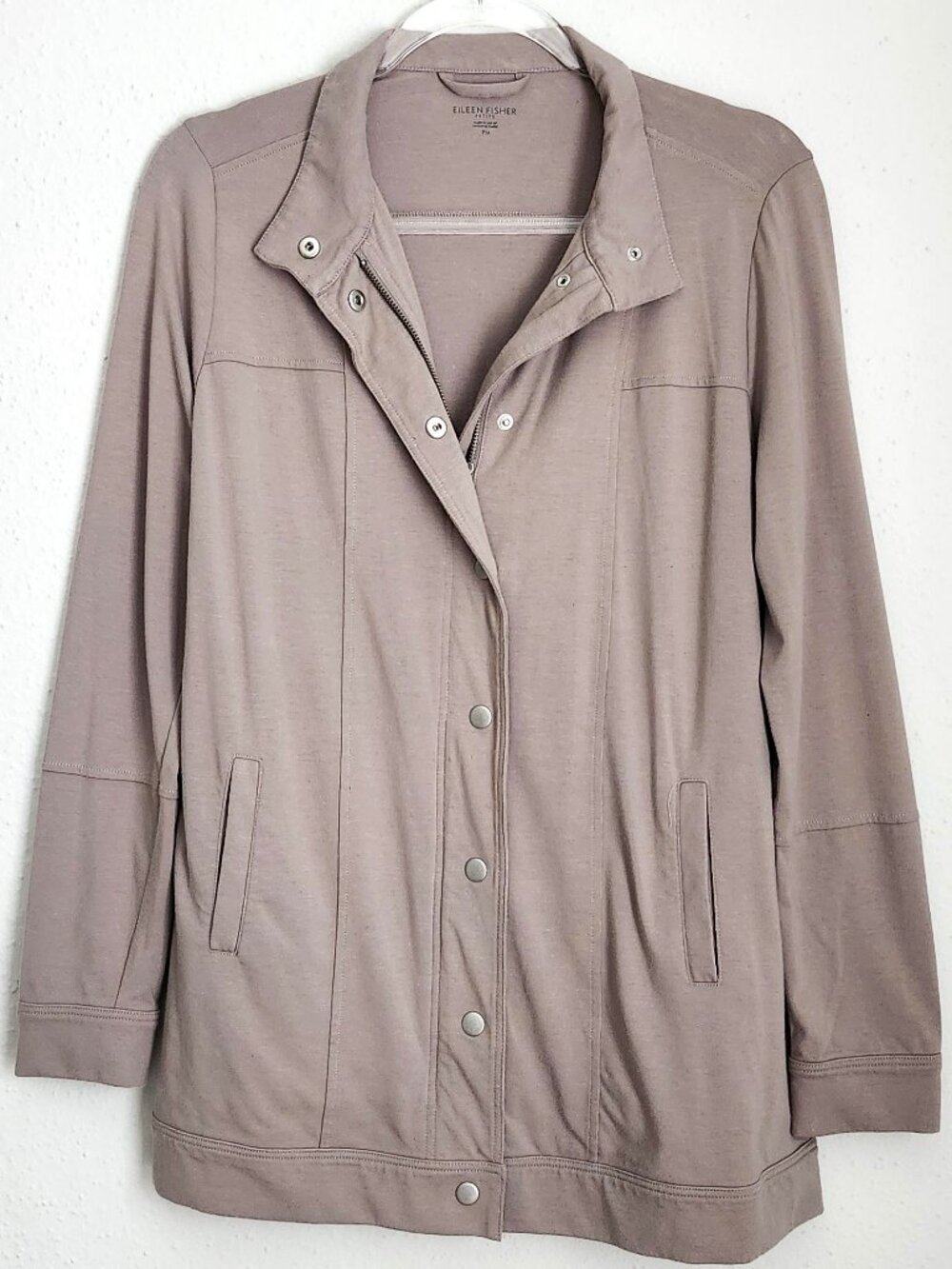 EILEEN FISHER Organic Cotton Front Zip Button Snap Lightweight Tan Jacket M